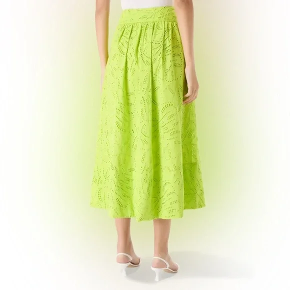 Green Monstera Eyelet Maxi Skirt - Picture 6 of 15
